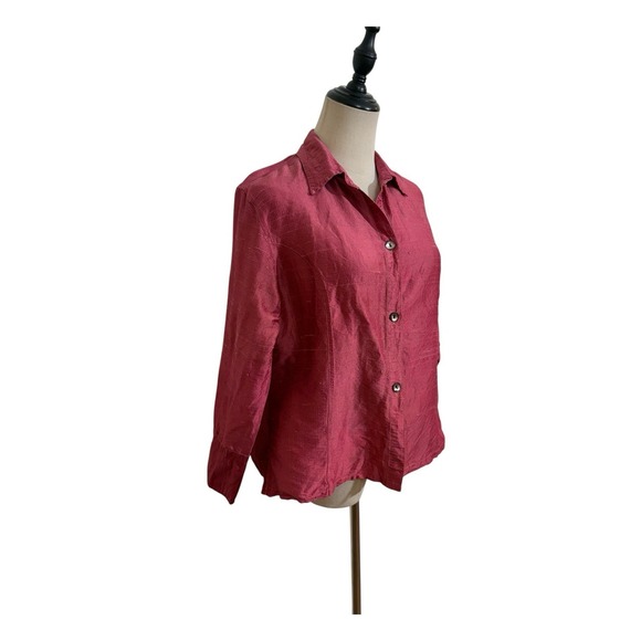 Anu By Natural Raw Silk Button Up Top Pink Sz M Capsule Basic Luxury Minimalist - Picture 4 of 9
